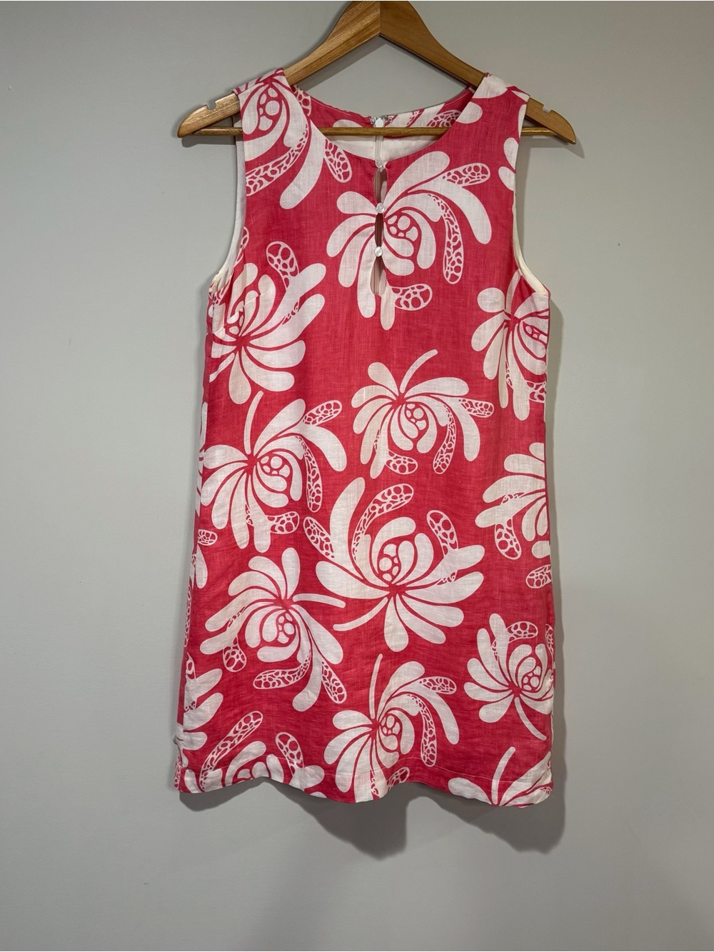 Island Company Castaway Pink & White Sleeveless Linen Shift Dress Tropical M